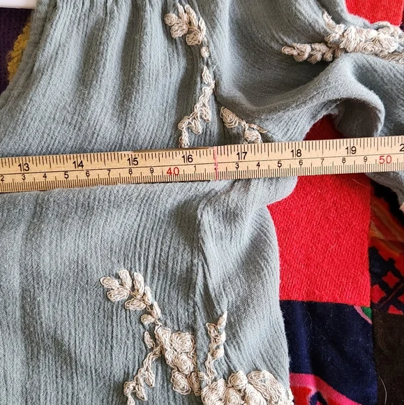Free People Small Emmas Embroidery Sage Green Cocktail Dress Mini Long Sleeve - Picture 11 of 12